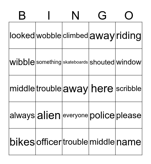 Alien Trouble Bingo Card