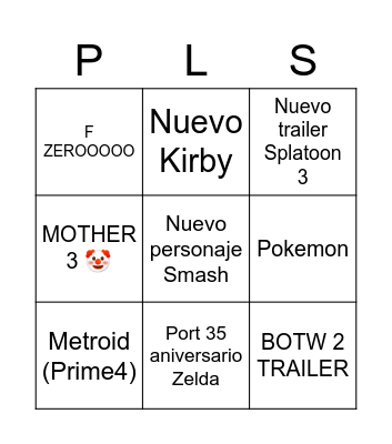 🤡expectativas irrealistas nintendo direct E3 2021🤡 Bingo Card