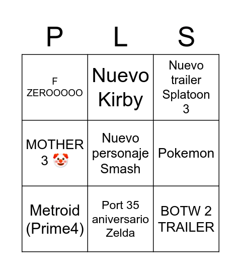 🤡expectativas irrealistas nintendo direct E3 2021🤡 Bingo Card