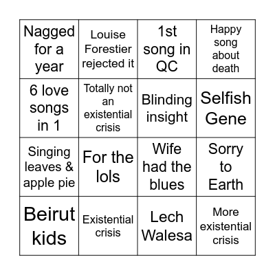 Song origins Bingo Card
