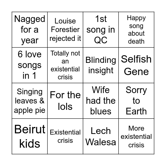 Song origins Bingo Card