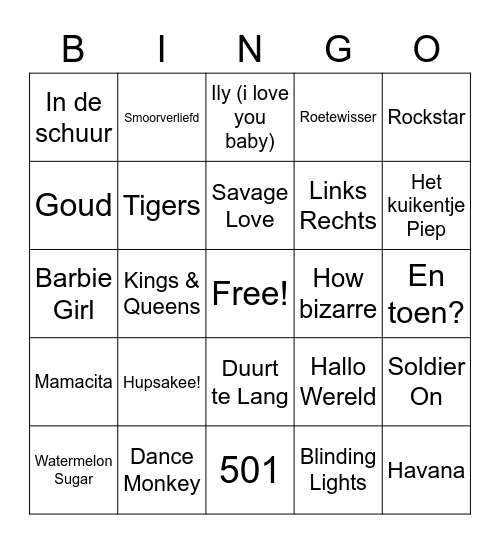 Kamp muziek Bingo Card