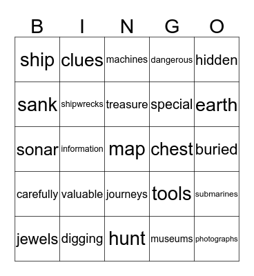 Hunting for Treasure Bingo Card