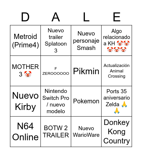 🤡expectativas irrealistas para el Nintendo Direct E3 2021🤡 Bingo Card