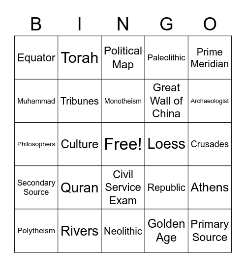 Ancient Civilizations Bingo Card