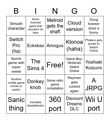 Nintender bingo Card