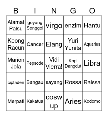 Aku Bingo Card