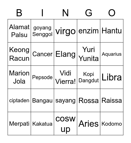 Aku Bingo Card