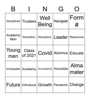 AA Graduation Bingo Card