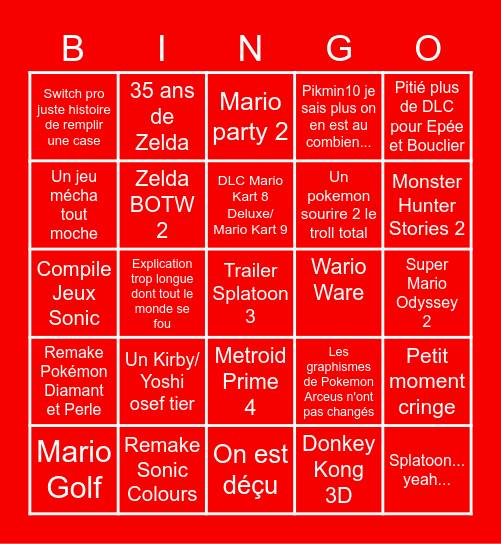 Nintendo Direct E3 Bingo Card