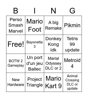 Nintendal Bingo Card