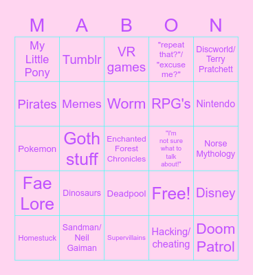 Mabon's B-Day Bingo Card