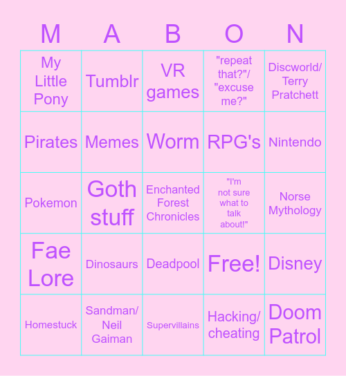 Mabon's B-Day Bingo Card