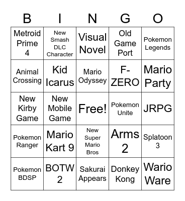 Nintendo E3 Bingo Card