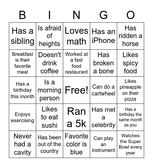 People Bingo Card