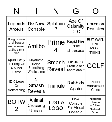 Nintendo Bingus Bingo Card