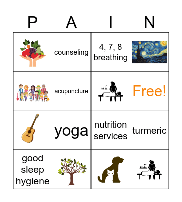 Integrative Pain Management Bingo Card