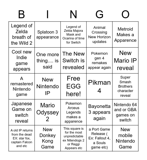 Nintendo CONFERENCE Bingo Card
