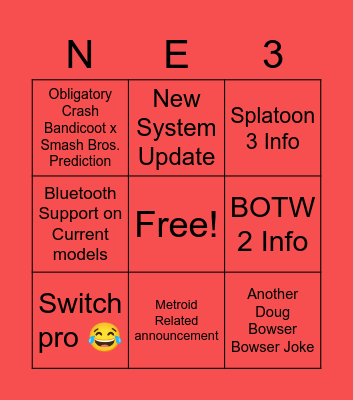 Nintendo E3 Bingo Card