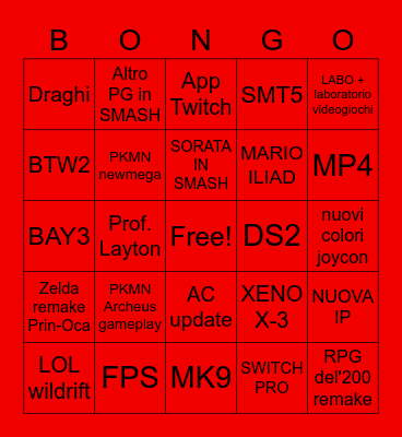 NINTENDO DIRECT Bingo Card