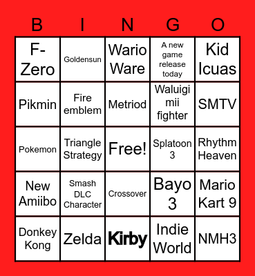 Nintendo E3 Bingo Card