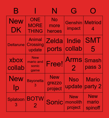 Nintendo E3 Direct Bingo Card