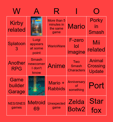 Nintendo E3 2021 Bingo Card