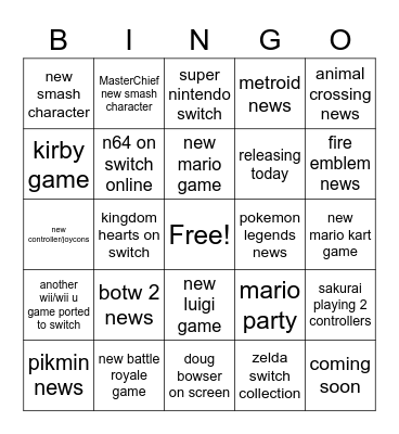 nintendo e3 Bingo Card