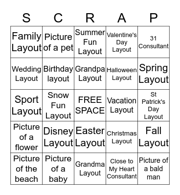 Spring Break Scrap-O-Rama Bingo Card