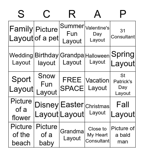 Spring Break Scrap-O-Rama Bingo Card