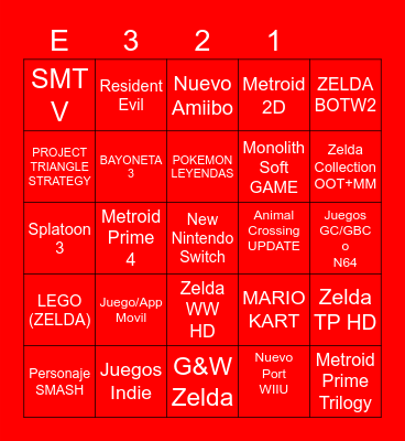 Nintendo E3 2021 Bingo Card