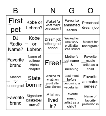 Shad's Birthday Party Bingo Card