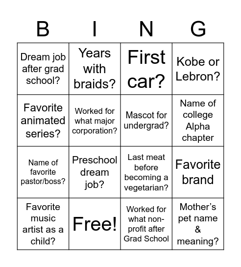 Untitled Bingo Card