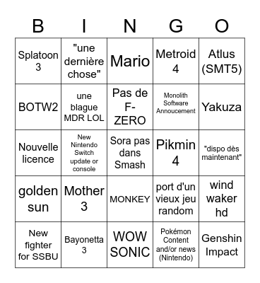 E3 Nintendo Bingo Card