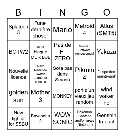 E3 Nintendo Bingo Card