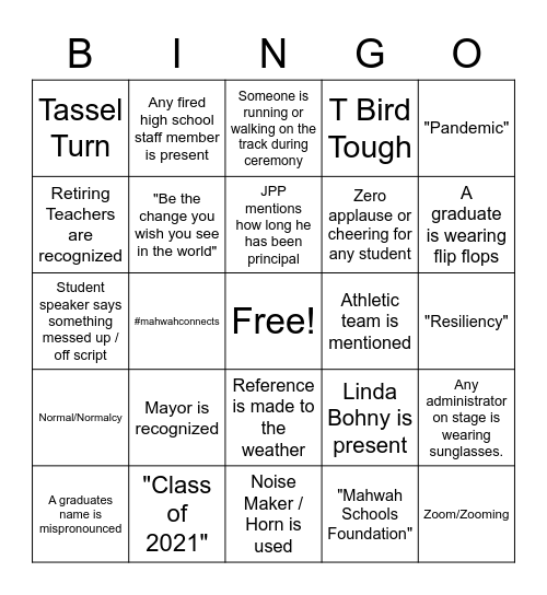 Graduation Bingo Card