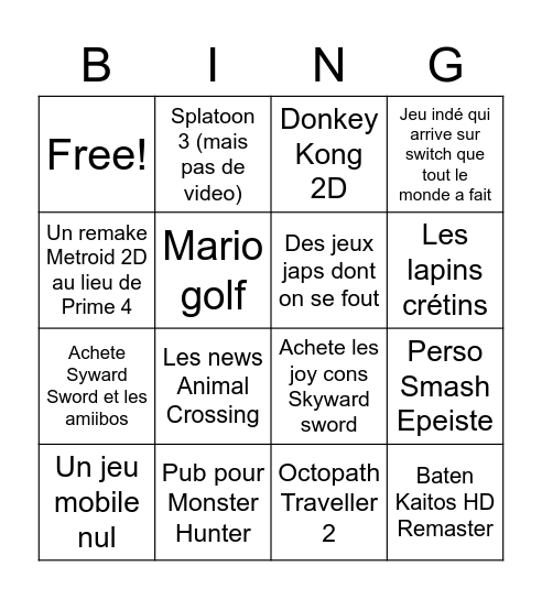 Conf Nintendo Bingo Card