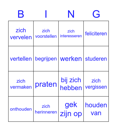 Nederlands in Gang 11 Bingo Card