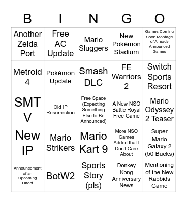 Nintendo E3!Old Bingo Card