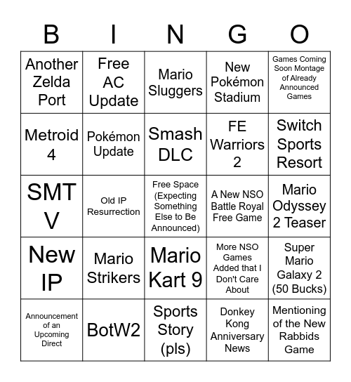 Nintendo E3!Old Bingo Card