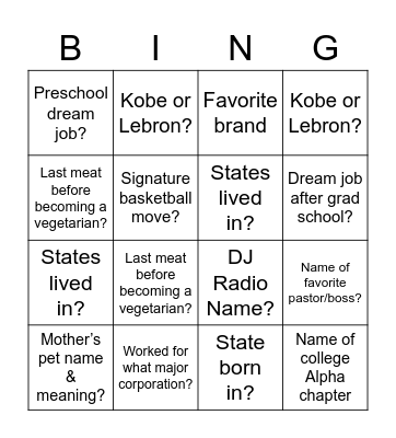 Untitled Bingo Card