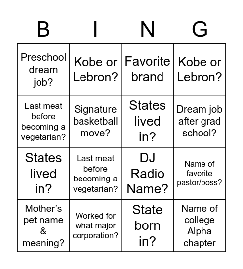 Untitled Bingo Card