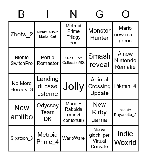 NINTENDO DIRECT Bingo Card