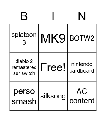 nintendal Bingo Card