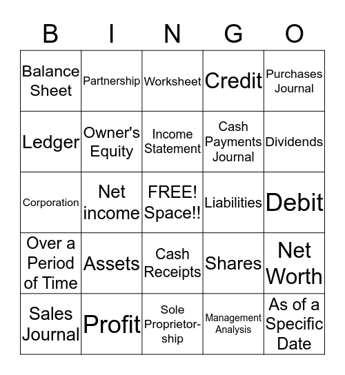 Accounting Bingo!!!! Bingo Card