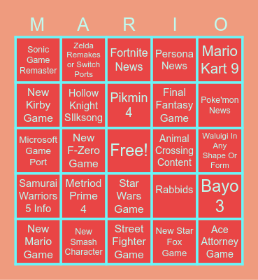 NINTENDO DIRECT E3 Bingo Card