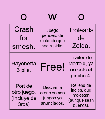 E3 Savior Bingo Card