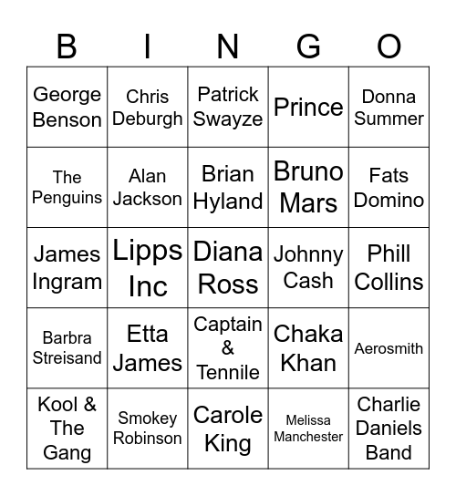 End Songs 1 Bingo Card