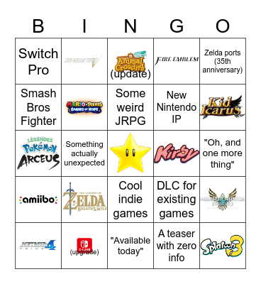 Nintendo E3 Direct Bingo Card