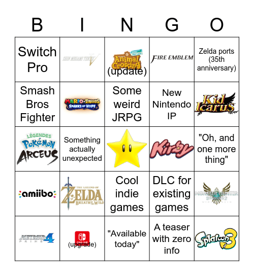 Nintendo E3 Direct Bingo Card